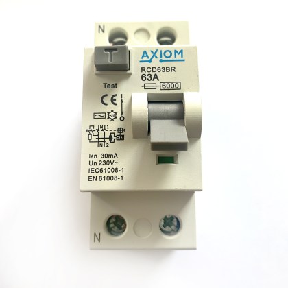 Axiom RCD63BR 63A 63 Amp 30mA RCD 2 Double Pole Circuit Breaker Type AC